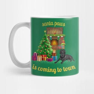 santa paws is coming to town with black labrador Mug